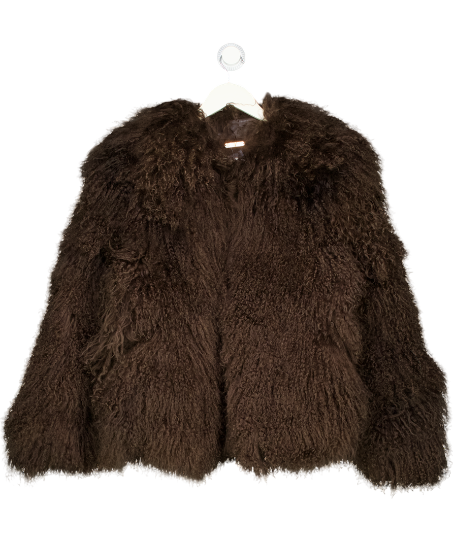 MY SUNDAY SKI Brown 100% Mongolian Sheepskin Fur Coat - The Hollie UK XS/S