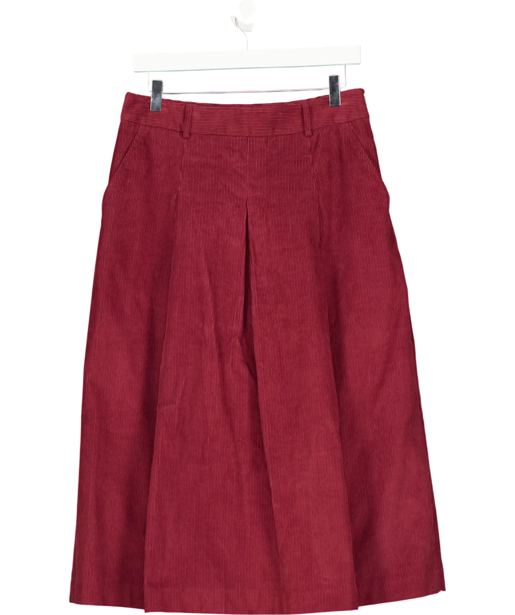 LAURA ASHLEY Burgundy Red Corduroy Pleated Midi Skirt UK 10