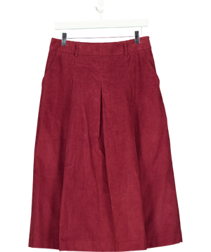 LAURA ASHLEY Burgundy Red Corduroy Pleated Midi Skirt UK 10