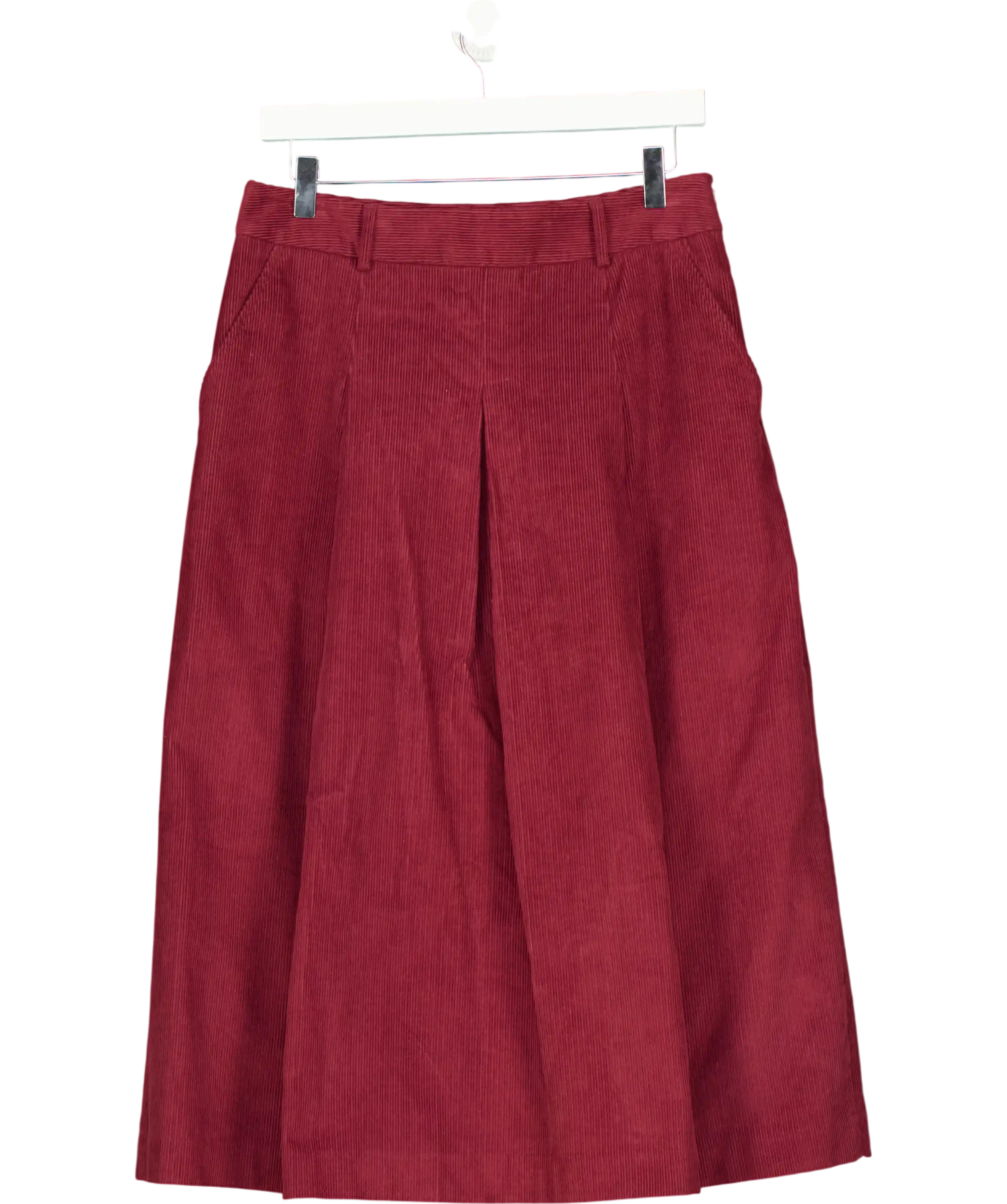 LAURA ASHLEY Burgundy Red Corduroy Pleated Midi Skirt UK 10