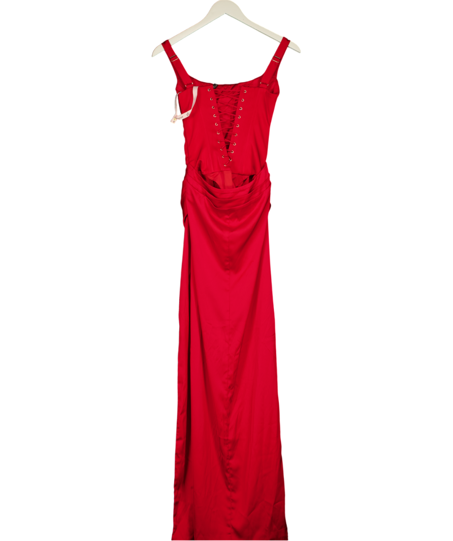 OH POLLY Marleigh Corseted Thigh-high Split Maxi Dress In Rose Red UK 6