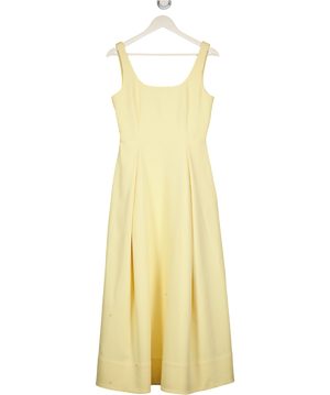 KAREN MILLEN Tailored Full Skirt Midi Dress In Butter Yellow UK 6