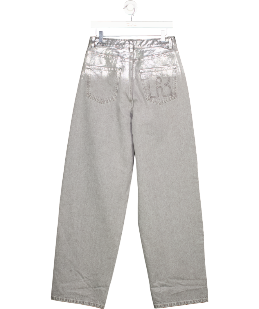 Rotate Grey X H&m Grey/silver Shimmering Wide-leg Jeans W28