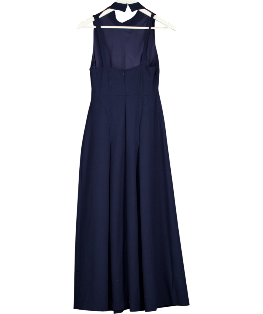 KAREN MILLEN Navy Blue Stretch High Neck Open Back Tailored Maxi Dress UK 6