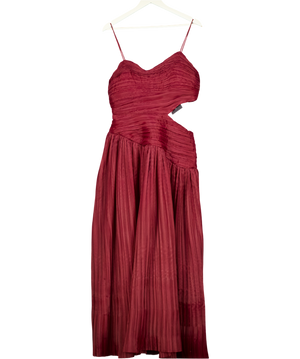 AJE Burgundy Red Laurier Wave Cutout Plissé-organza Maxi Dress UK 12