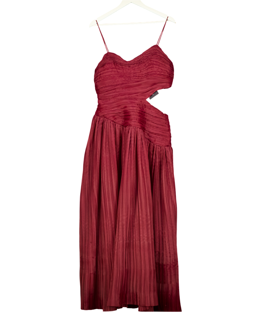 AJE Burgundy Red Laurier Wave Cutout Plissé-organza Maxi Dress UK 12