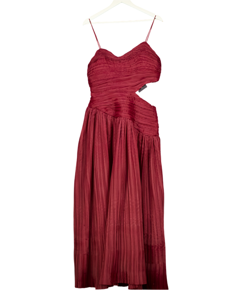 AJE Burgundy Red Laurier Wave Cutout Plissé-organza Maxi Dress UK 12