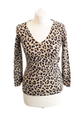 HOBBS Brown Animal Print V-neck Jumper UK XS