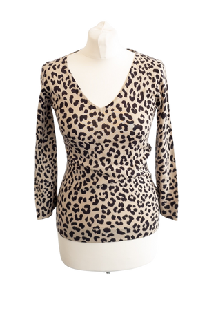 HOBBS Brown Animal Print V-neck Jumper UK XS