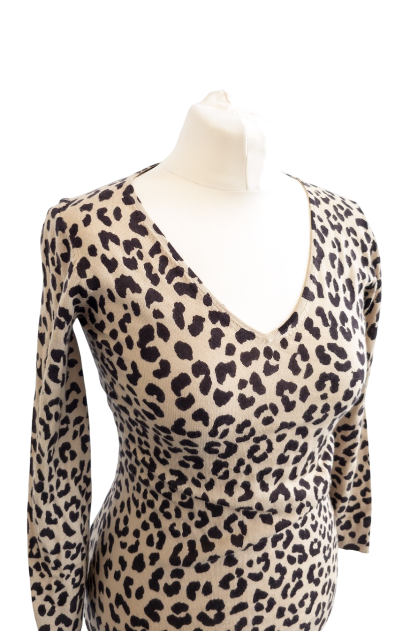 HOBBS Brown Animal Print V-neck Jumper UK XS
