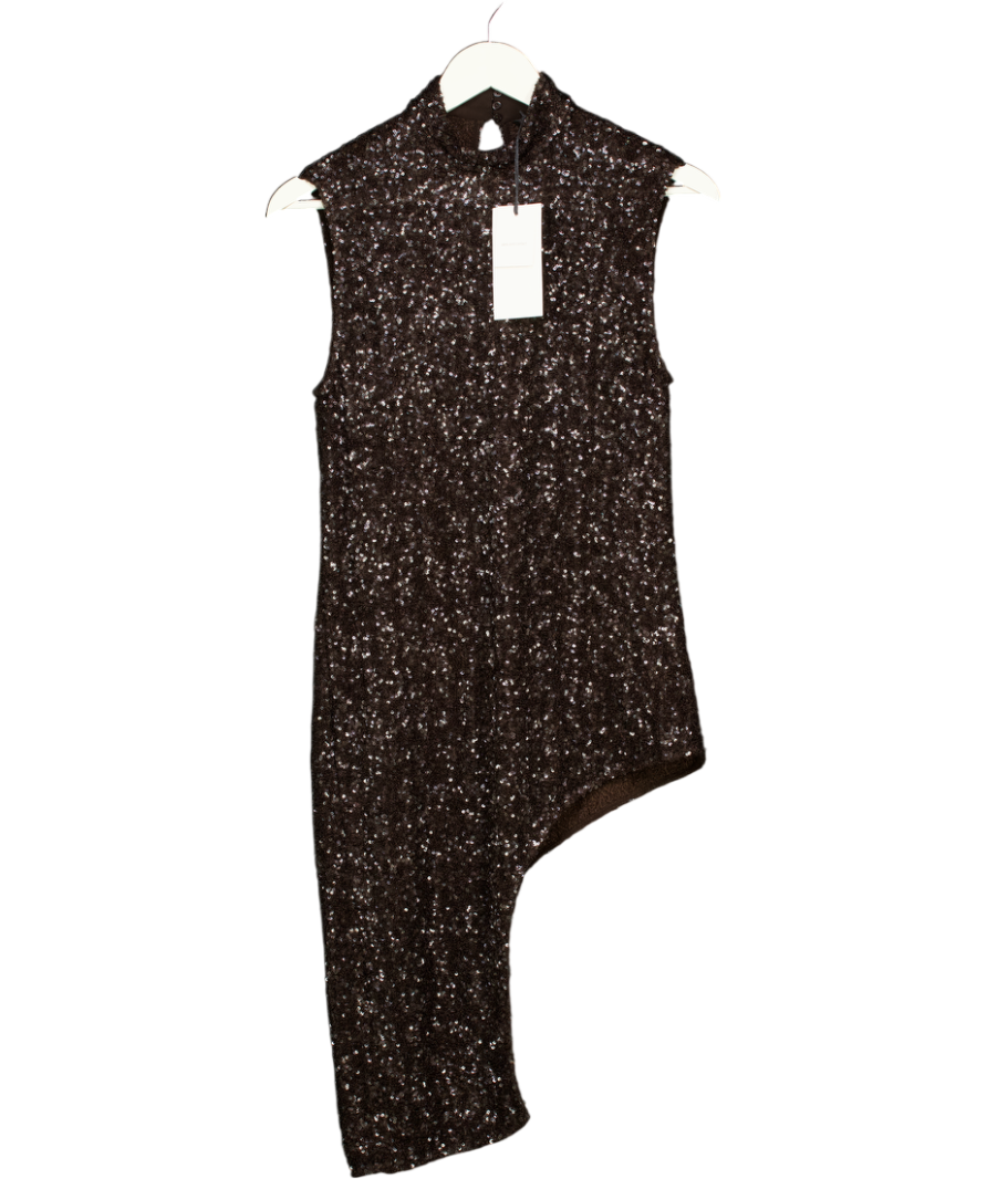 ZARA Dark Brown Zw Collection Asymmetric Sequin Top UK XS