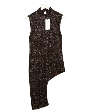 ZARA Dark Brown Zw Collection Asymmetric Sequin Top UK XS