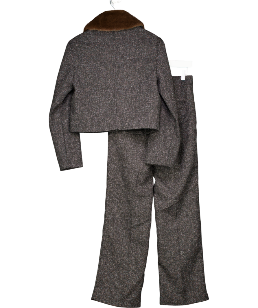 H&M 2-piece Black Boucle Fur Collar Jacket And Marl Tailored Trousers Set UK XS/S