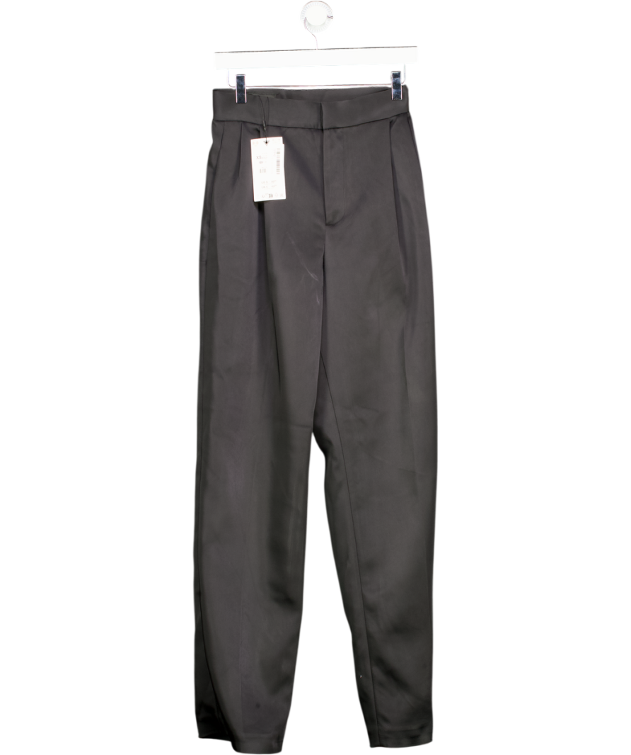 ZARA Black Satin High-waist Pleated Trousers UK XS