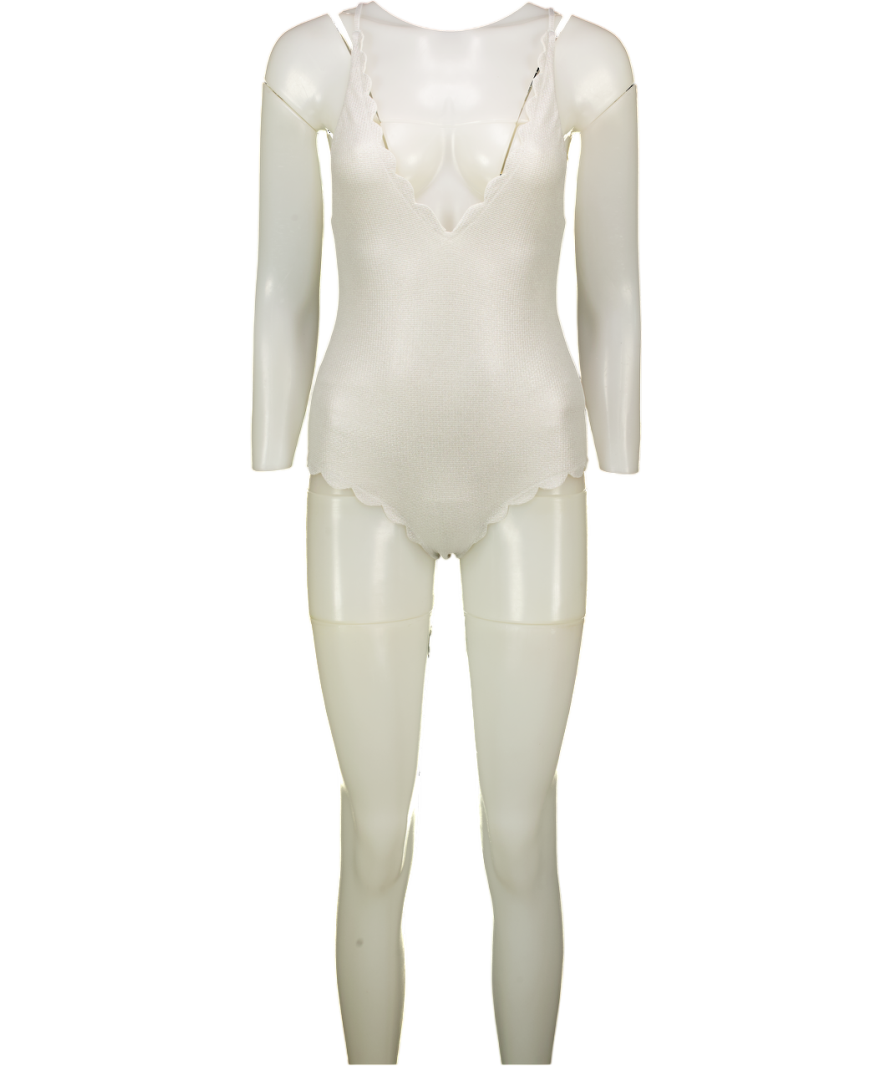 MARYSIA Metallic White Scalloped Edges Detail Swimsuit UK M