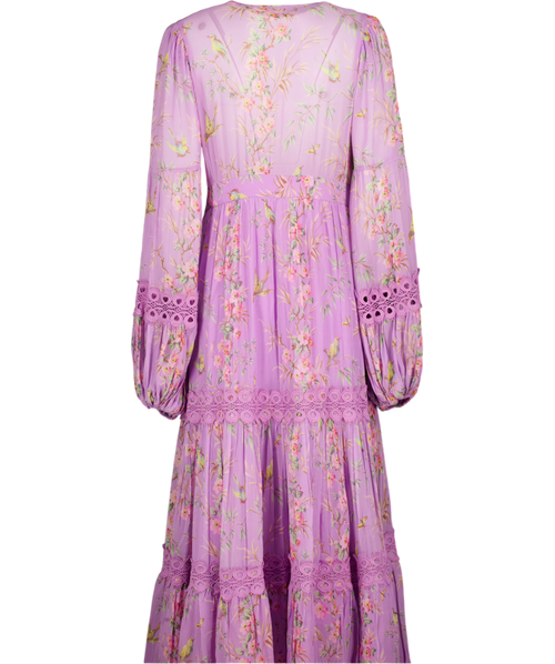 ByTIMO Lilac Floral-print Tiered Georgette Maxi Dress UK M