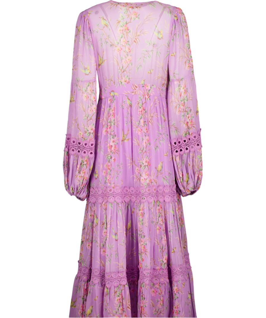 ByTIMO Lilac Floral-print Tiered Georgette Maxi Dress UK M