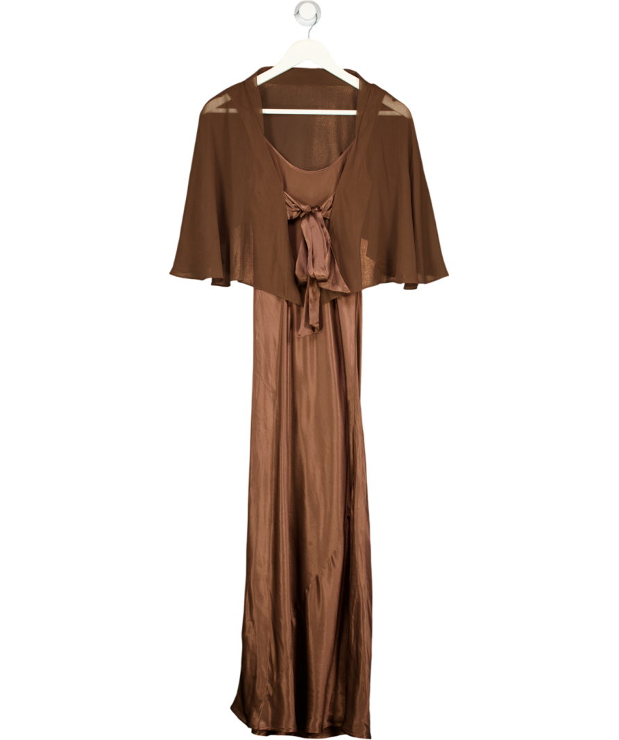 BY ANTHROPOLOGIE Brown Casey Cape Overlay Satin Midi Dress UK XS