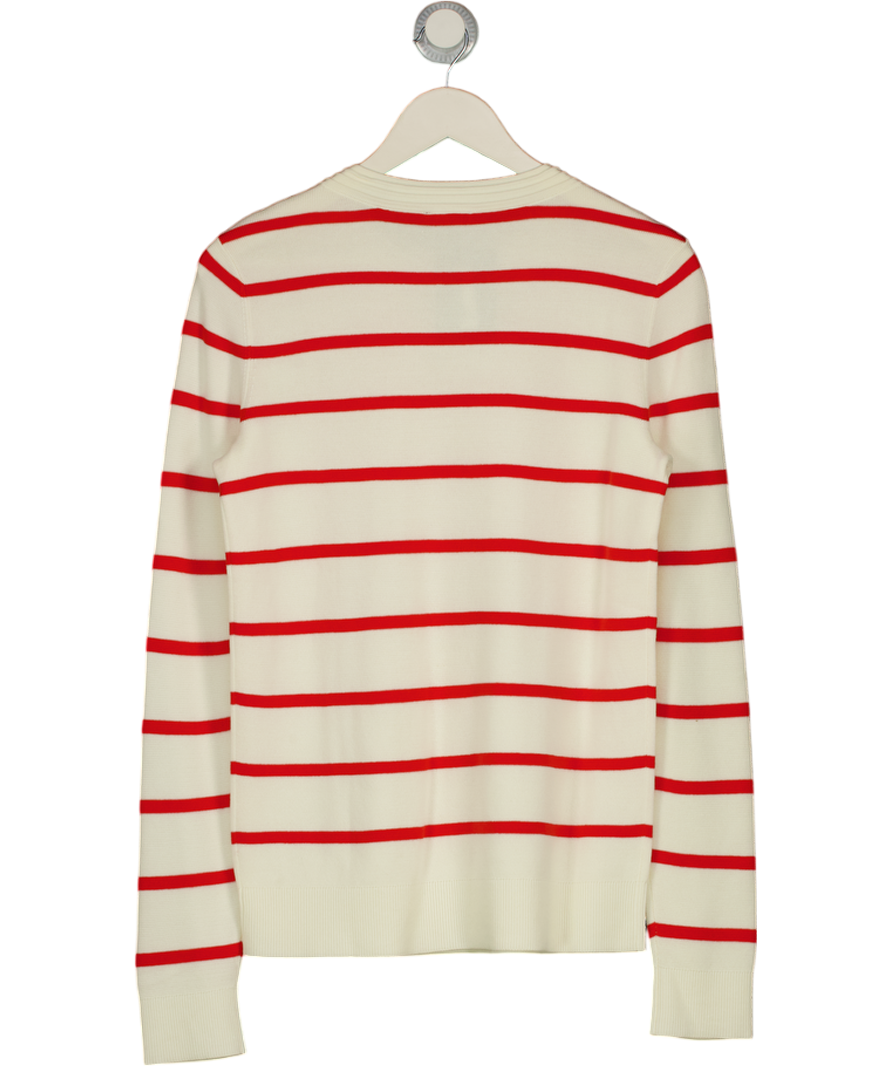 TALBOTS Cream / Red Button Detail Striped Crewneck Jumper UK S