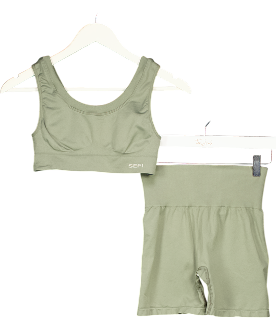 SEFI Green 2-piece Activewear Bike Shorts And Bra Top Set UK S