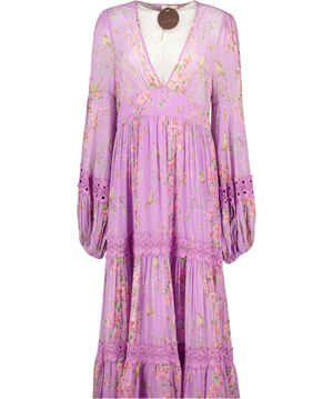 ByTIMO Lilac Purple Floral-print Tiered Georgette Maxi Dress UK L