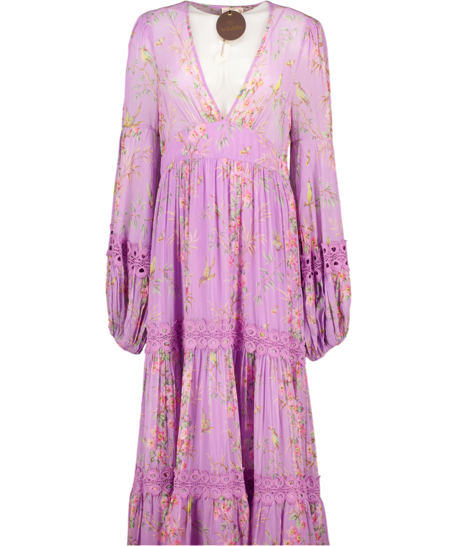 ByTIMO Lilac Purple Floral-print Tiered Georgette Maxi Dress UK L