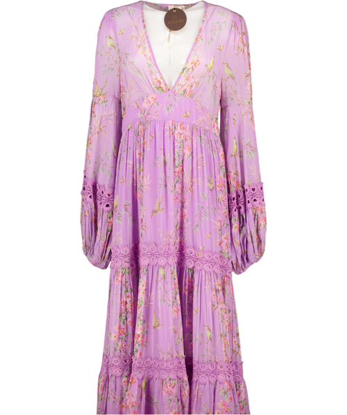 ByTIMO Lilac Purple Floral-print Tiered Georgette Maxi Dress UK L
