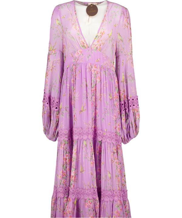 ByTIMO Lilac Purple Floral-print Tiered Georgette Maxi Dress UK L