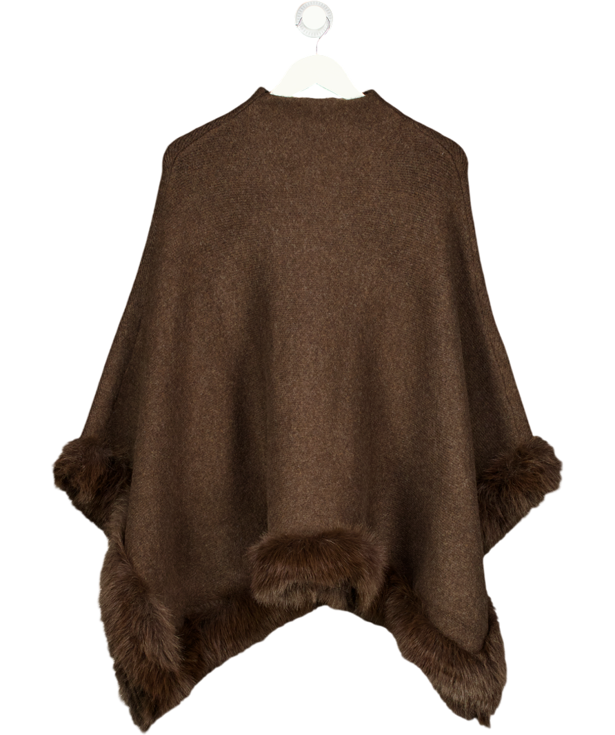 ZARA Chocolate Brown Faux Fur Knit Poncho Cape UK M