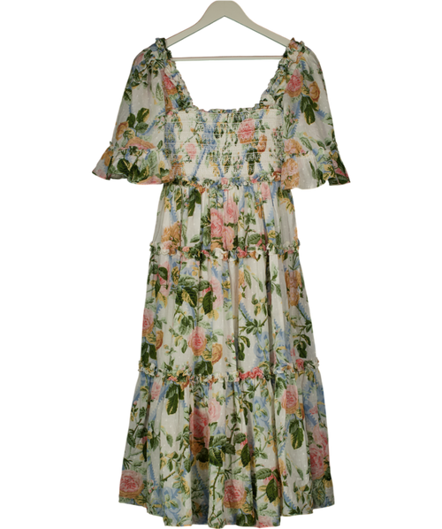 Needle & Thread Multicoloured Rose Garden Smocked Cotton Ankle Dress UK 6
