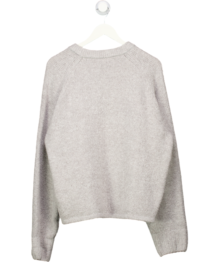 THE COUTURE CLUB Grey Boucle Knit Jumper With Logo Patch UK M