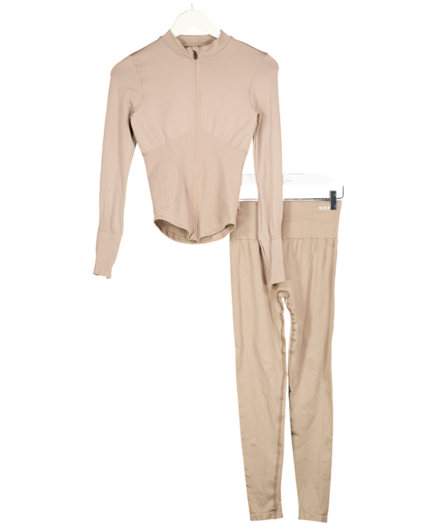 SEFI Brown 2-piece Activewear Leggings And Zip Jacket Set UK XS/S
