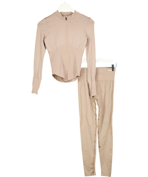 SEFI Brown 2-piece Activewear Leggings And Zip Jacket Set UK XS/S