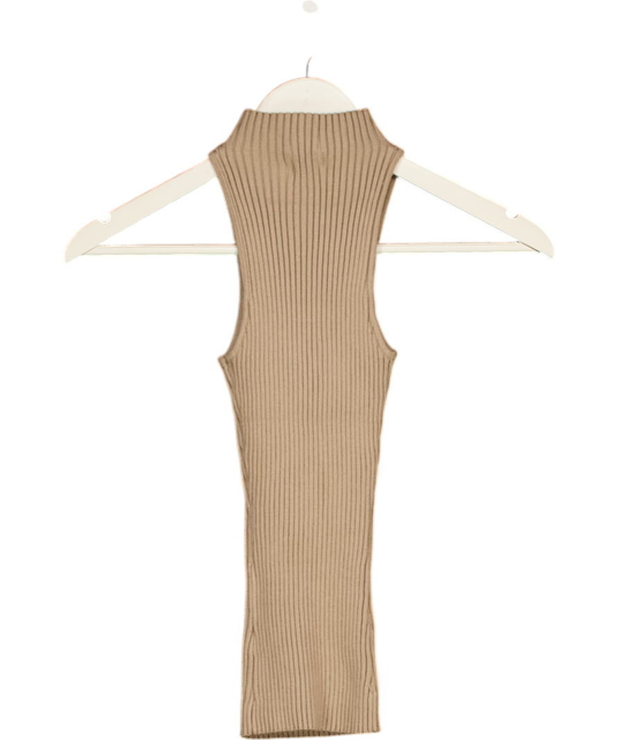 PRETTY LAVISH Beige High Neck Knit Top UK XS