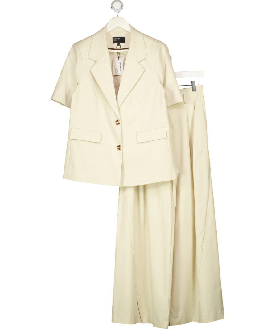 NOBODY'S CHILD 2-piece Stone Beige Stone Short Sleeve Relaxed Blazer & Wide Leg Trouser Set UK 8