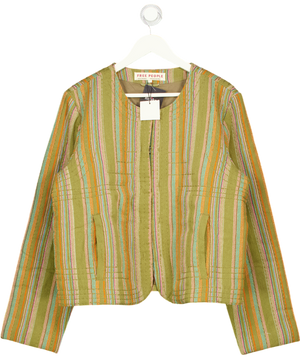 FREE PEOPLE Jacket - Green Quilted Stripe UK L