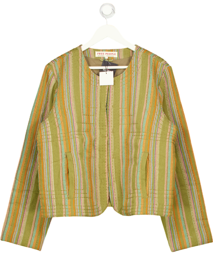 FREE PEOPLE Jacket - Green Quilted Stripe UK L