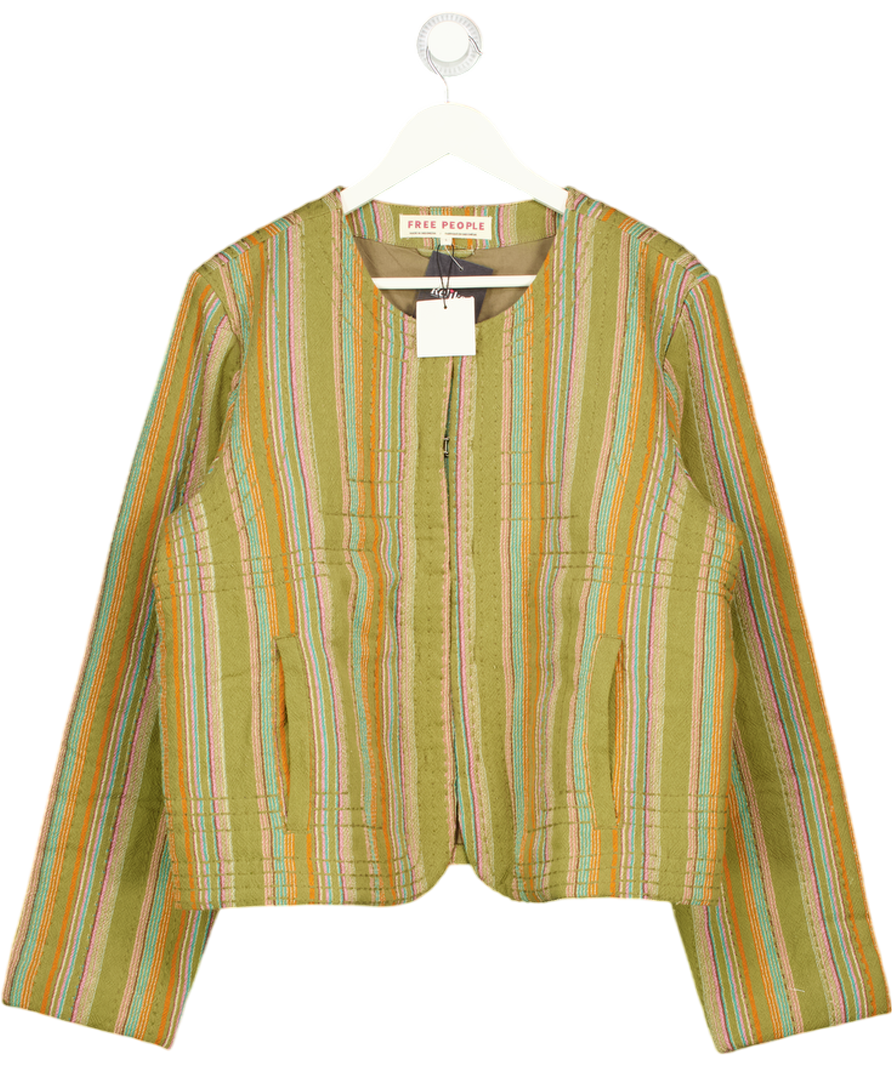 FREE PEOPLE Jacket - Green Quilted Stripe UK L