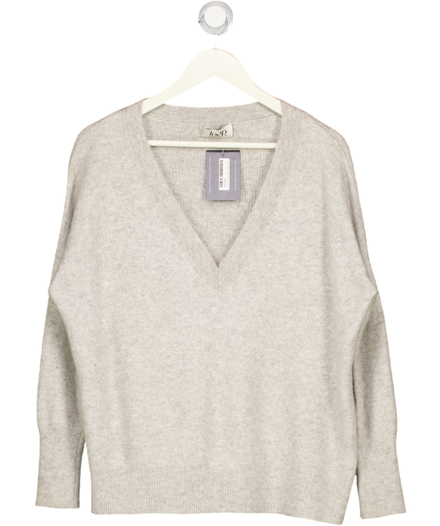 loop cashmere Grey Relaxed Lofty V Neck Sweater UK M