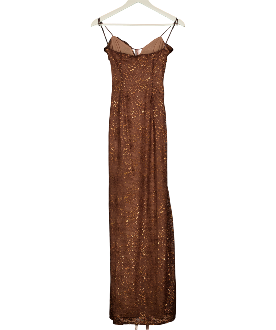 HOUSE OF CB Brown Lucianna Espresso Lace Maxi Dress UK XS