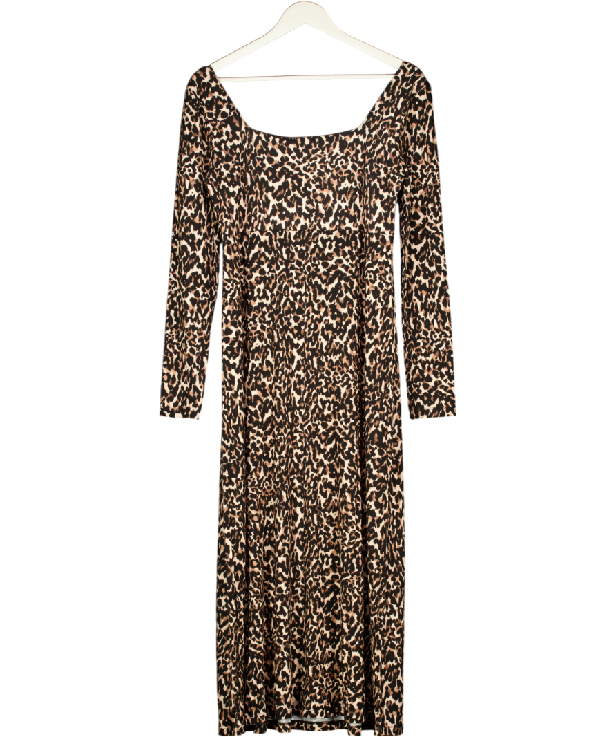 Nobody's Child Brown Square Neck Leopard Print Midi Dress UK 12