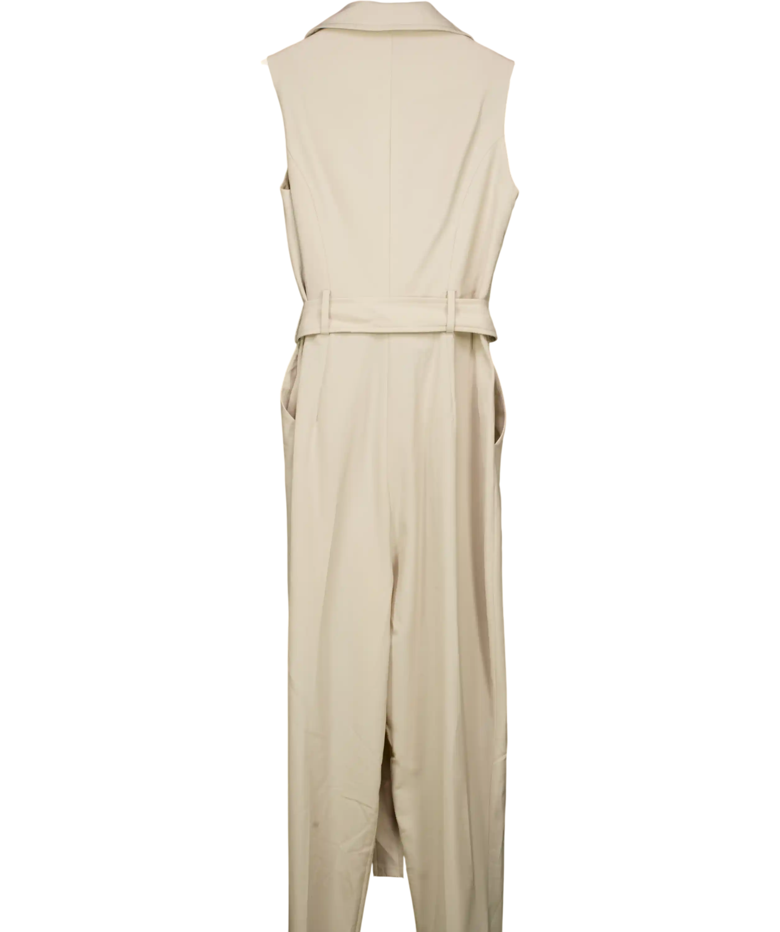 Karen Millen Beige Polished Stretch Wool Blend Double Breasted Jumpsuit Ston UK 8