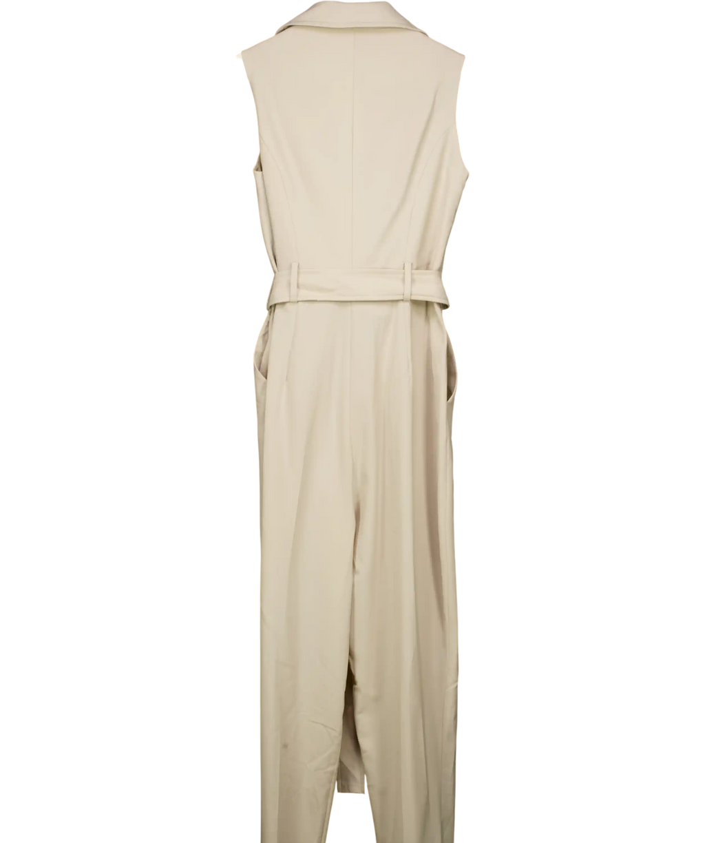 Karen Millen Beige Polished Stretch Wool Blend Double Breasted Jumpsuit Ston UK 8