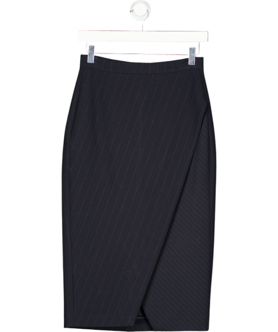 LK Bennett Blue Navy Wool Blend Pin Stripe Wrap Front Pencil Skirt UK 8