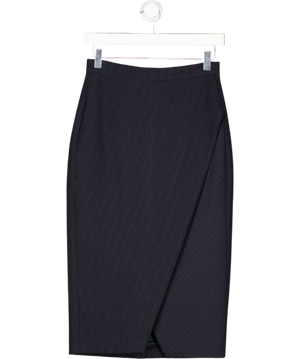 LK Bennett Blue Navy Wool Blend Pin Stripe Wrap Front Pencil Skirt UK 8
