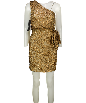 AIDAN MATTOX Metallic Bronze Sequin One Shoulder Dress Us4 UK 8