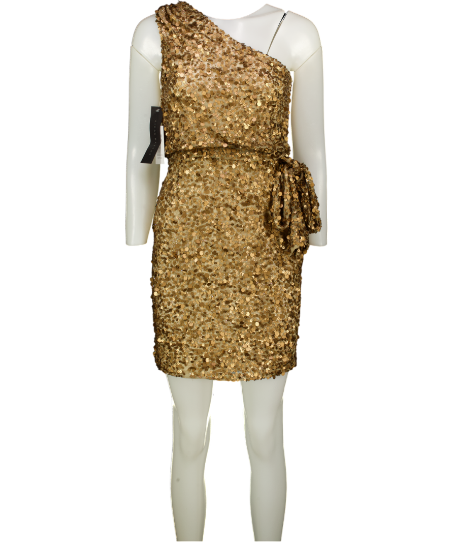 AIDAN MATTOX Metallic Bronze Sequin One Shoulder Dress Us4 UK 8