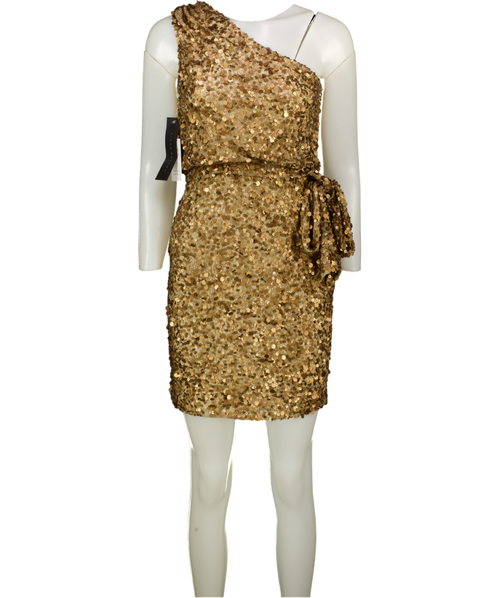 AIDAN MATTOX Metallic Bronze Sequin One Shoulder Dress Us4 UK 8