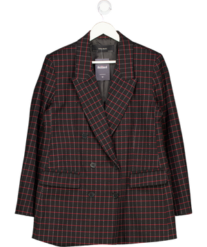 ZARA Black / Red Check Double Breasted Blazer UK L