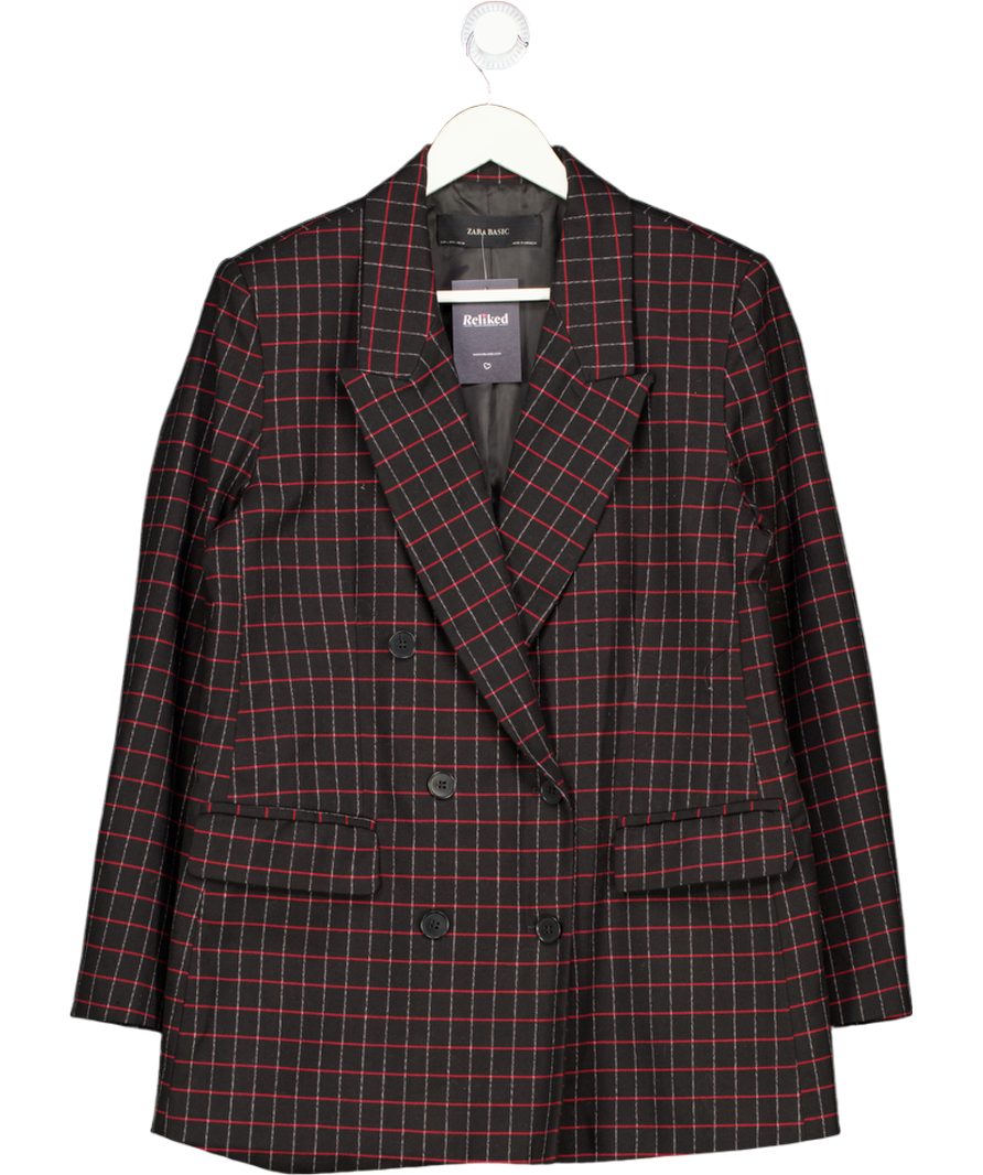 ZARA Black / Red Check Double Breasted Blazer UK L
